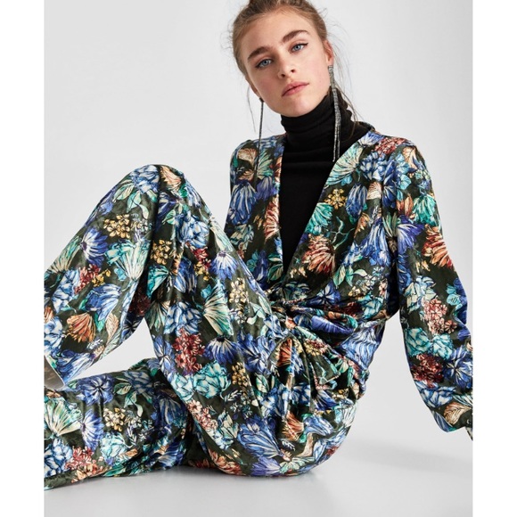 NWOT Zara Floral Print Velour Pants Size S - Picture 3 of 11